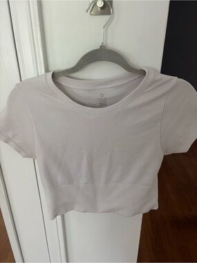 aerie Ribbed Crewneck Cropped Tee - white